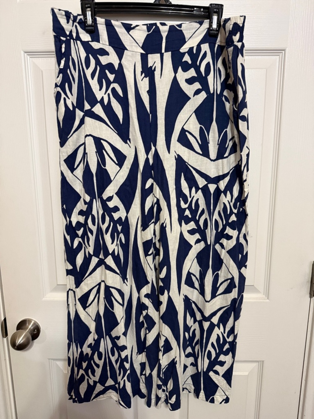 Rachel Zoe Navy and White Abstract Print Wide Leg Pant